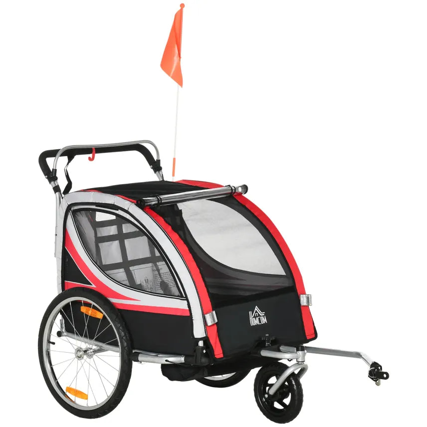 HOMCOM Remolque de bicicleta infantil 2 en 1 convertible en cochecito – Rojo