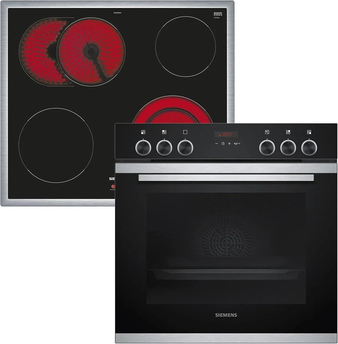 Siemens EQ211KAAB Conjunto horno/placa integrable iQ300 60 cm – Precalentamiento rápido, esmalte granito brillante, aire caliente 3D, zona de…