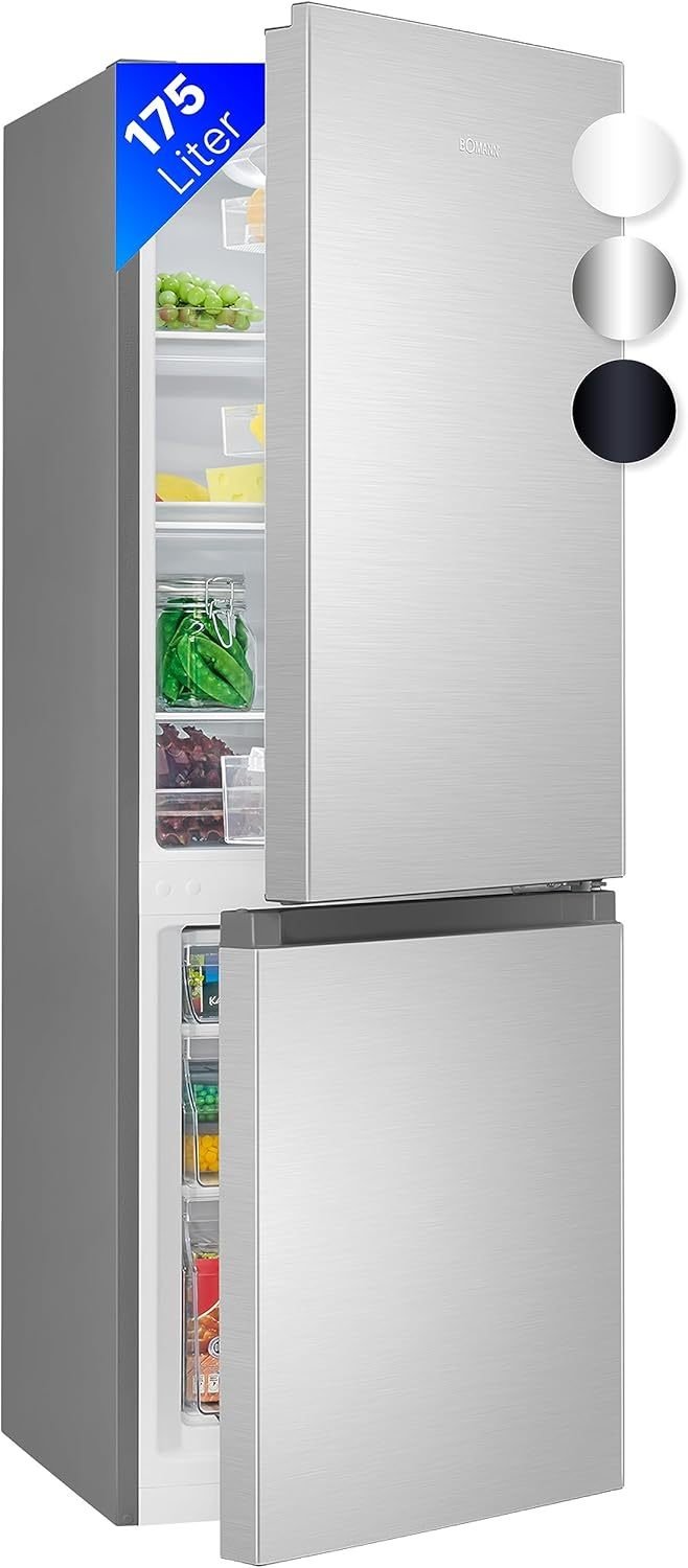 Frigorífico-congelador acabado acero inoxidable – 3 estantes de vidrio, 3 cajones de congelador, funcionamiento silencioso 39 dB, puerta…