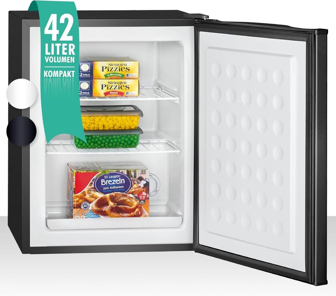 Bomann Congelador compacto 42 L – 2 estantes de rejilla extraíbles – Puerta reversible y termostato de ajuste continuo – GB 7236 negro