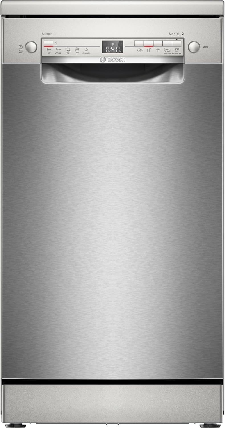 Bosch SPV2IKX10E Serie 2 Lavavajillas inteligente totalmente integrable 45 cm – Cestillo para cubiertos, secado Extra, InfoLight rojo en el suelo,…