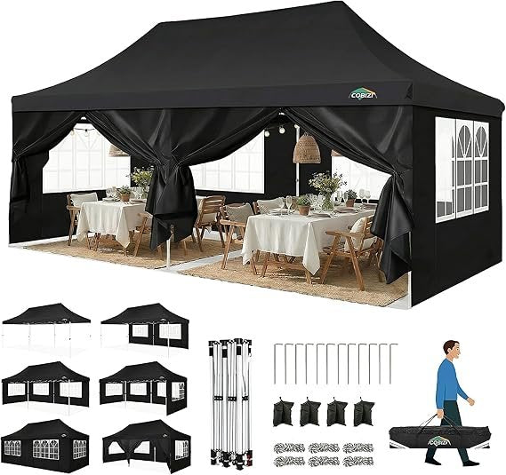 COBIZI Cenador plegable 3 × 6 m – Carpa de recepción impermeable y resistente al invierno, protección UV, 6 paredes laterales y 4 bolsas de…