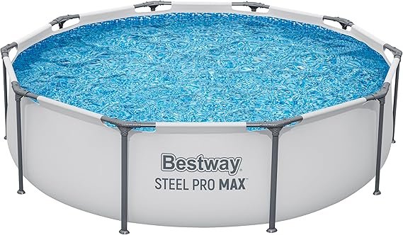 Bestway Steel Pro MAX Piscina tubular redonda sin bomba Ø 305 × 76 cm, estructura de acero, gris claro