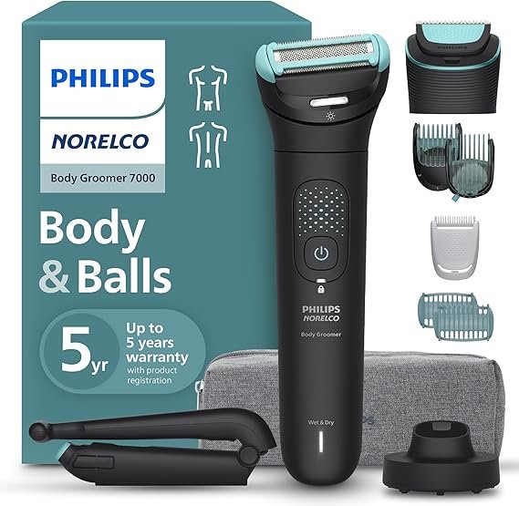 Philips Norelco Body Groomer 7000 Series – Recortadora corporal integral impermeable para hombre, estuche de viaje, Triple Protect Shave System y…
