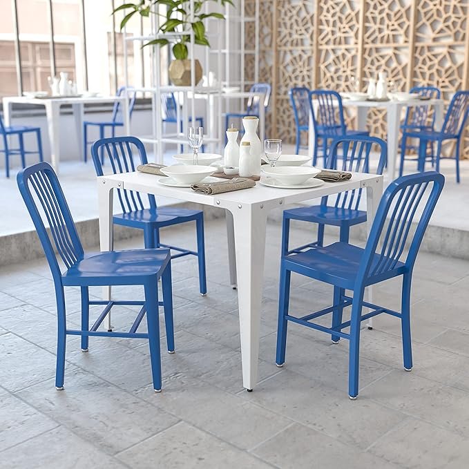 Flash Furniture Lote de 2 sillas metálicas azules profesionales interior/exterior