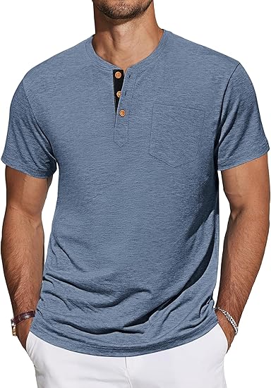 TARAINYA Camiseta Henley hombre – Manga corta, algodón, tapeta con botones y bolsillo en el pecho, tallas M–4XL