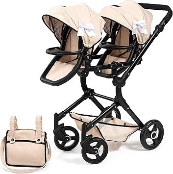 Bayer Design 26275AA Cochecito doble para muñecas – Regulable y plegable con cesta, bolsa y compatibilidad con asiento EasyGo