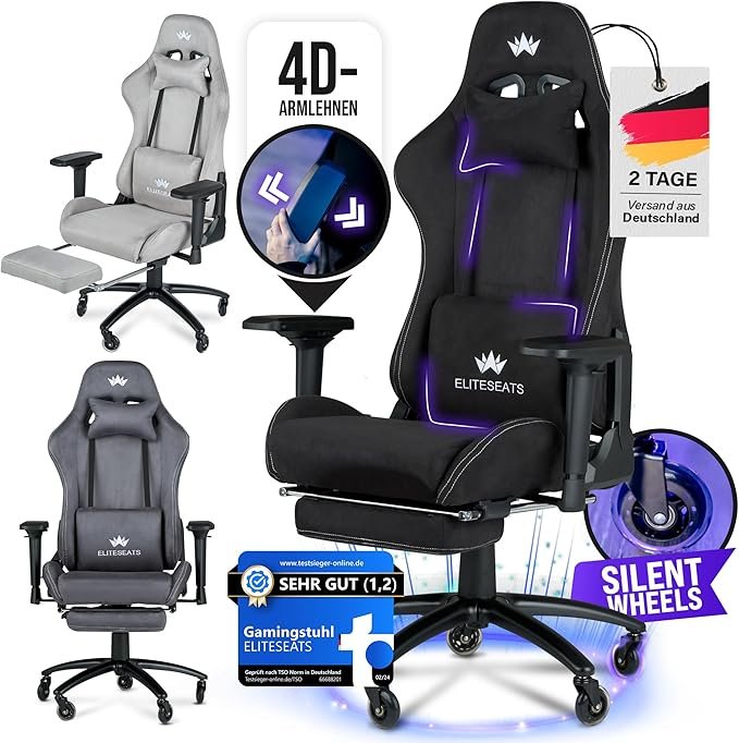 SONGMICS Silla gaming ergonómica – Cojín con muelles, reposapiés y reposabrazos sincronizados, Ink Black, OBG079B01