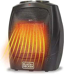 BLACK+DECKER Calefactor cerámico – Compacto, termostato, 2 potencias de calefacción y función ventilador, negro