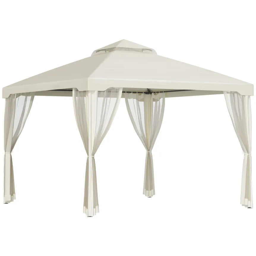 Outsunny Cenador de jardín de doble techo con mosquiteras – Blanco crema