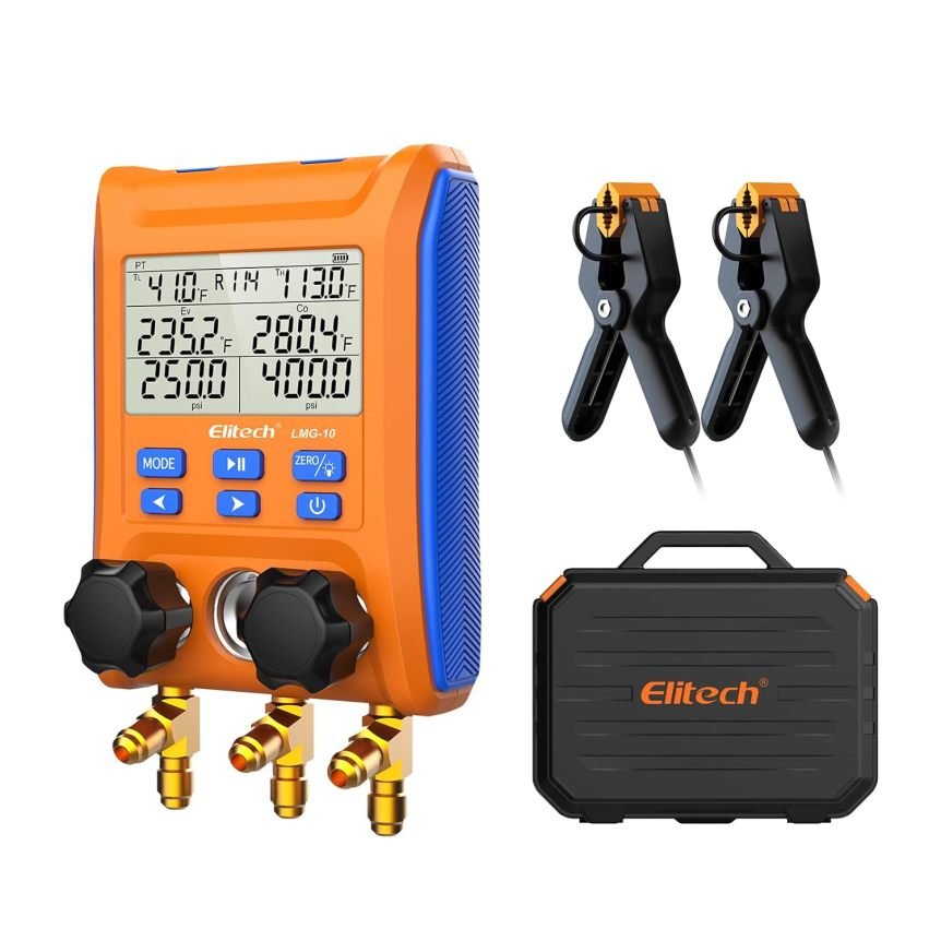 Elitech LMG-10 Kit de manómetros digitales para refrigeración – Medición precisa para mantenimiento frigorífico