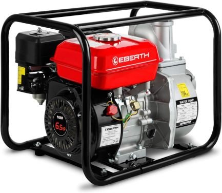 EBERTH Bomba de agua de gasolina 5,5 CV – 30.000 L/h, altura 30 m, conexión 2″, aspiración 7 m, motor de 4 tiempos