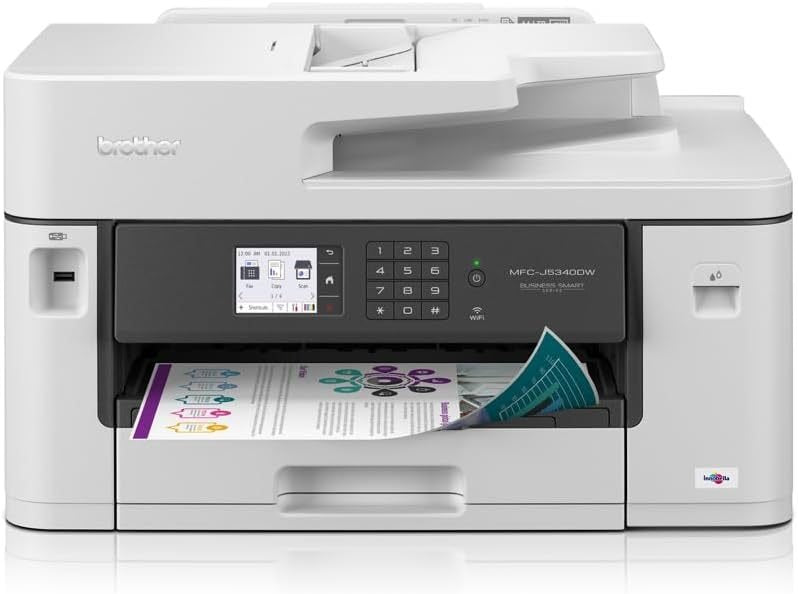 Brother MFC-J5345DW Impresora multifunción de inyección de tinta a color 4 en 1 – Bandeja de 250 hojas, impresión, escaneo, copia y fax, blanco