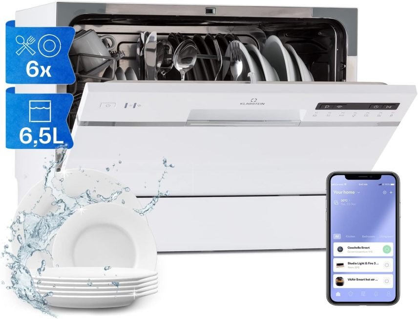 Klarstein ia 8 Lavavajillas de libre instalación / semiintegrable, clase F, anchura 55 cm, 8 servicios, 6 programas, AquaStop, plata