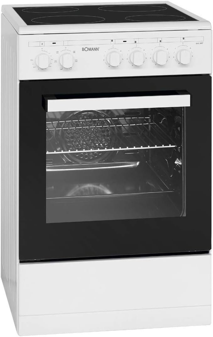 Bomann Cocina eléctrica de libre instalación 50 cm EHC 7939 – 4 placas, horno 43 L, calor superior/inferior, 40-240 °C, bandeja y rejilla incluidas