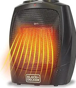 BLACK+DECKER Calefactor cerámico – Compacto, termostato, 2 potencias de calefacción y función ventilador, negro