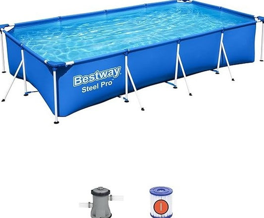 Bestway Splash Frame Piscina tubular azul 400 × 211 × 81 cm – Modelo 56424 con estructura metálica para jardín