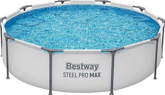 Bestway Steel Pro MAX Piscina tubular redonda sin bomba Ø 305 × 76 cm, estructura de acero, gris claro