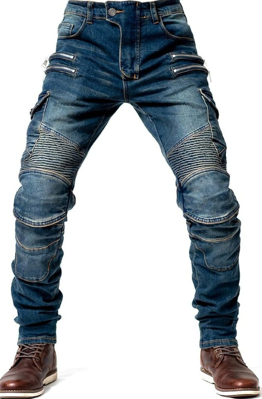 Vaqueros de moto para hombre de pierna recta – Resistentes a caídas, protecciones reforzadas en 4 zonas, estilo racing biker