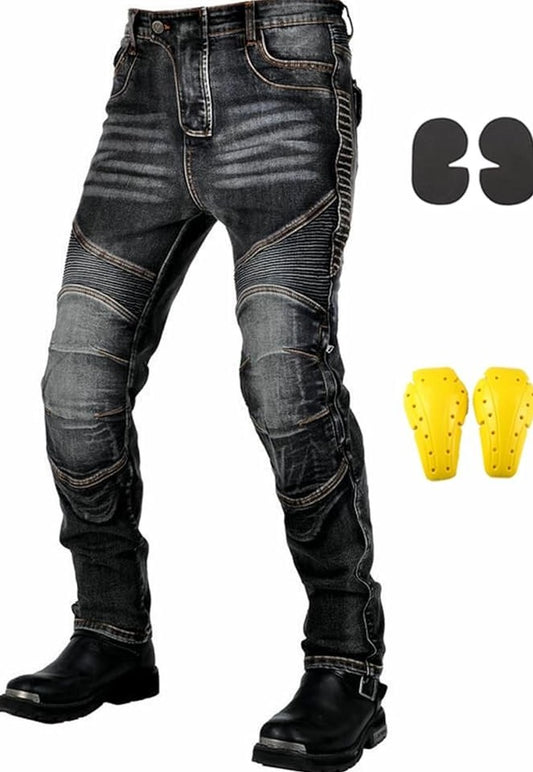 Vaqueros de moto para hombre con protecciones – Fibra de aramida, bolsillos en muslos, reforzados y resistentes