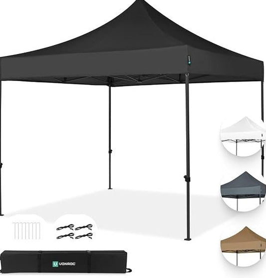 VONROC Cenador plegable 3 × 3 m EasyUp – Impermeable, estable, ampliable de forma modular, montaje en 3 minutos, negro