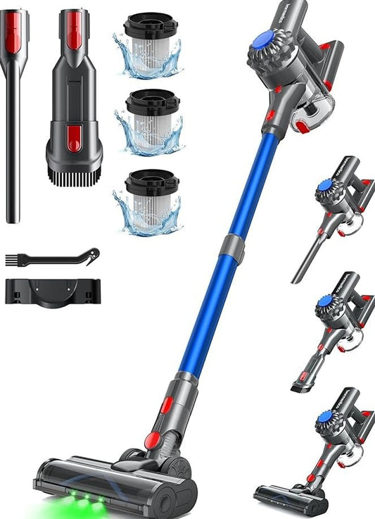 Aspirador escoba inalámbrico 450 W – Succión 40 kPa, autonomía 50 min, cepillo de suelo con LED verde, azul