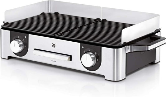 WMF Lono Master-Grill Barbacoa eléctrica 50 × 28 cm – Grill de mesa con paravientos y bandeja recogegotas, certificado para exterior, 2 zonas…