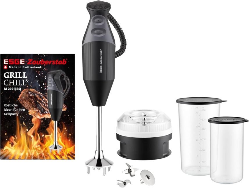 ESGE Zauberstab M 200 BBQ 98215 Batidora de mano profesional – Hasta 17.000 rpm, 200 W, accesorios incluidos, empuñadura ergonómica, motor AC, negro