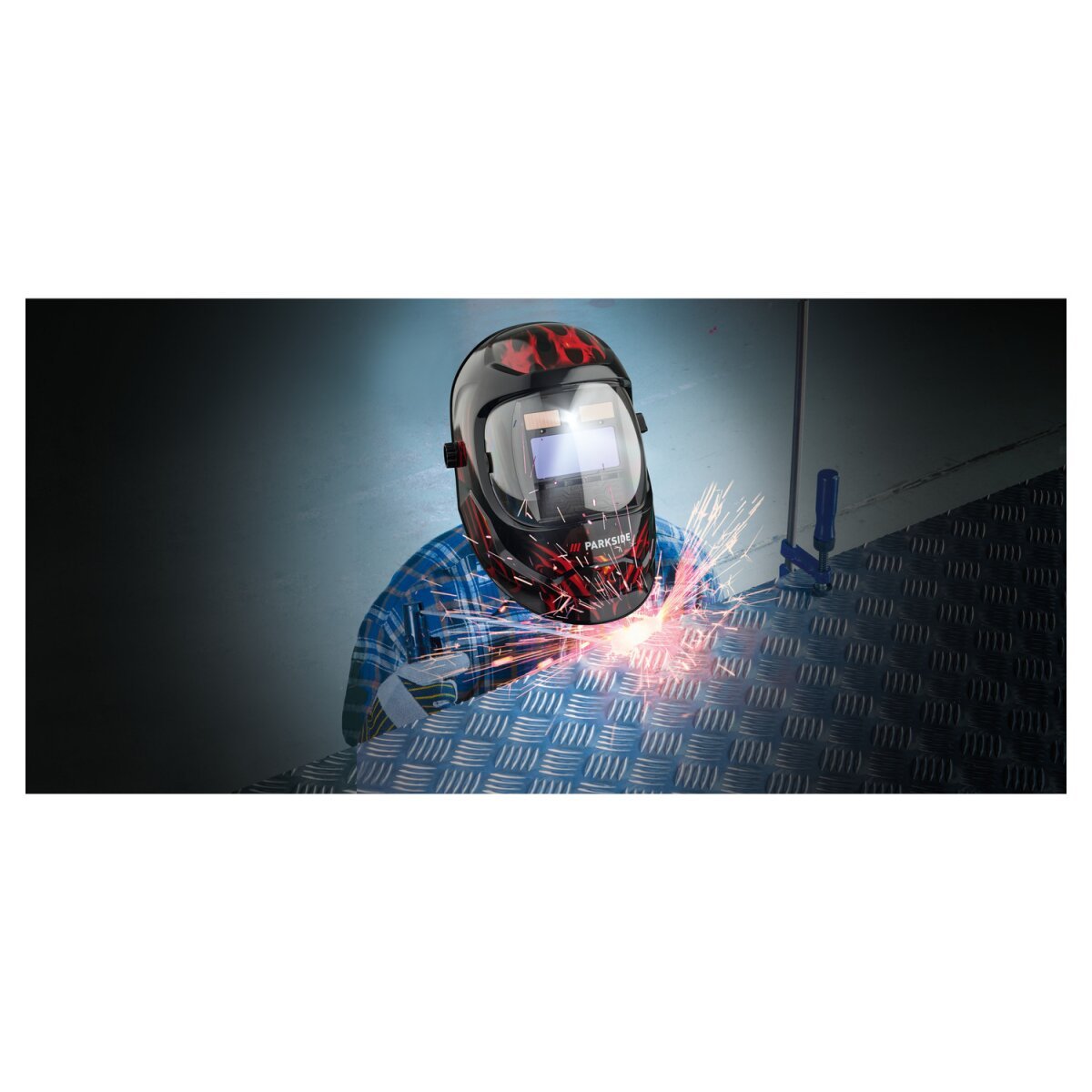 PARKSIDE PSHL 2 D1 Casco de soldadura automático con LED, negro/llamas – Artículo de segunda selección, como nuevo