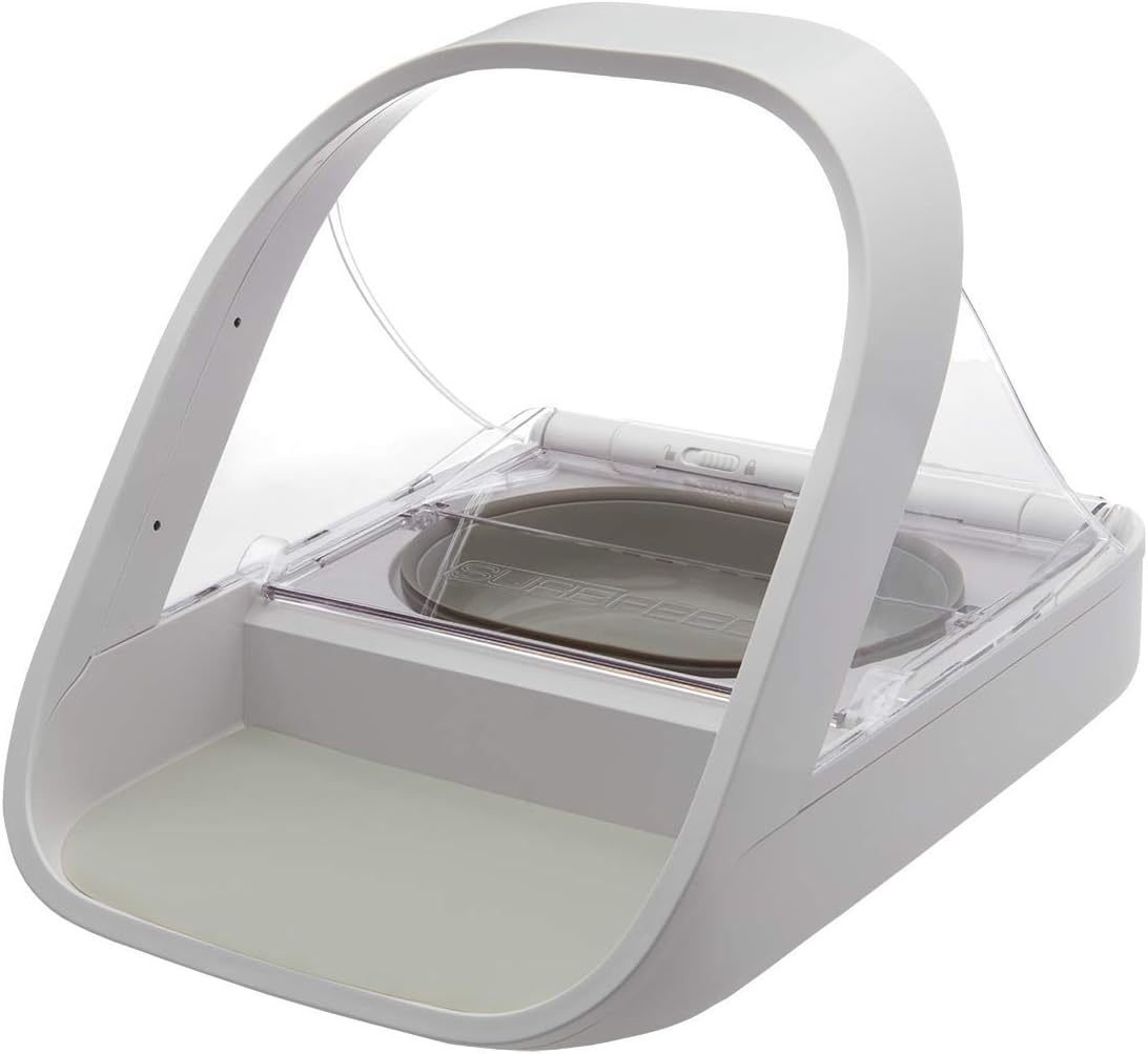 Sure Petcare SureFeed Comedero con microchip – Tapa hermética, compatible con placa RFID, alimento seco/húmedo, a pilas, blanco