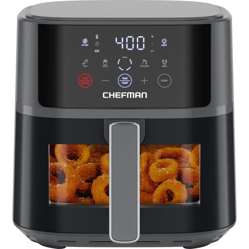 Chefman TurboFry Touch Easy-View Airfryer 6 qt – Freidora de aire digital con ventana de visualización, negra