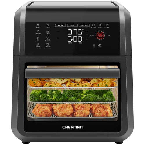 Chefman Horno Airfryer multifunción 6 en 1, 12 qt – Gran capacidad, cocción con poco aceite, negro