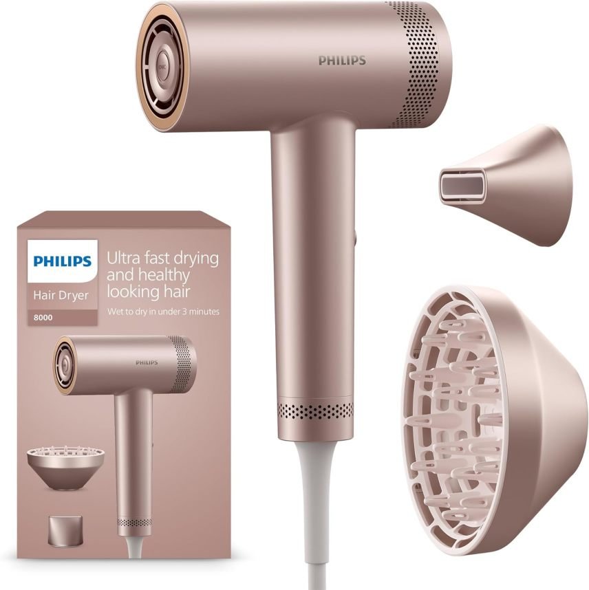 Philips Secador de pelo de alta velocidad Serie 8000 – Rosa champán