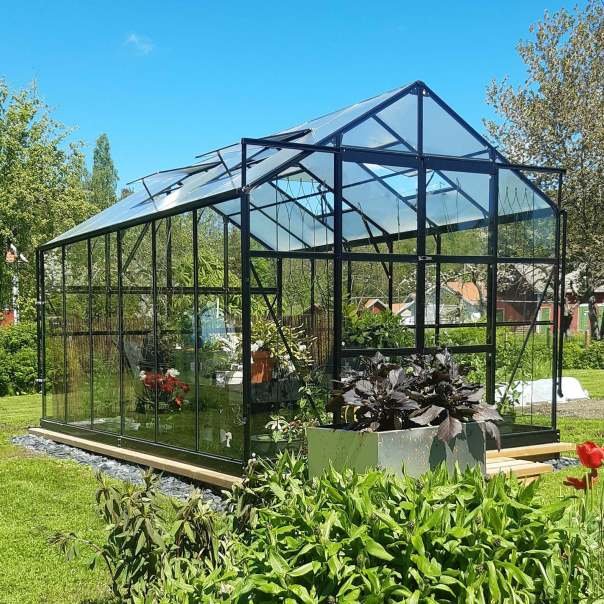 Metalcraft Invernadero 9,6 m² con vidrio de seguridad de 4 mm – Negro