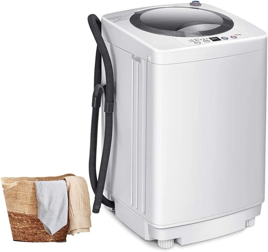 RELAX4LIFE Mini lavadora automática 3,5 kg – Carga superior, bomba, pantalla, centrifugado, 6 programas, 240 W, camping/autocaravana, 43 × 43 × 75…