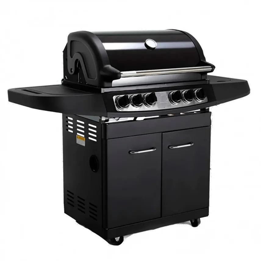 KOBE STYLE PLATINUM BLACK EDITION Barbacoa de gas 4 quemadores con hornillo lateral, 145 × 61 × 116 cm