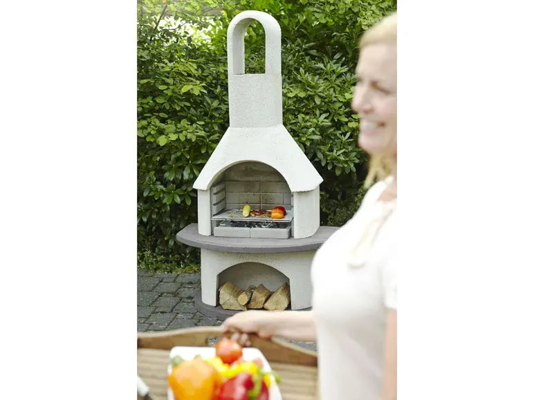 buschbeck Chimenea barbacoa Alicante – Jardín, parrilla regulable en 3 alturas, acabado cuarzo