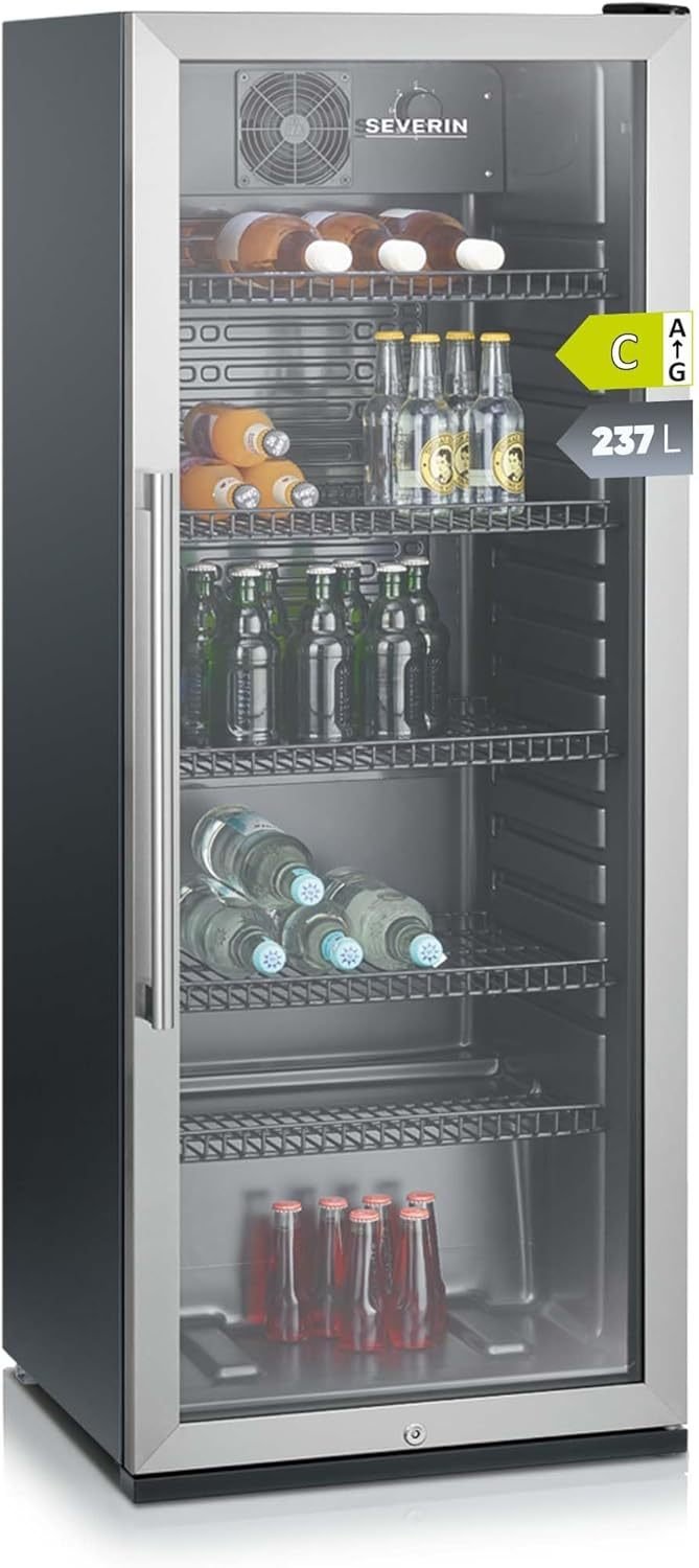 SEVERIN FSK 8840 Frigorífico para botellas 118 L – Cerradura e iluminación LED integradas, negro/plateado