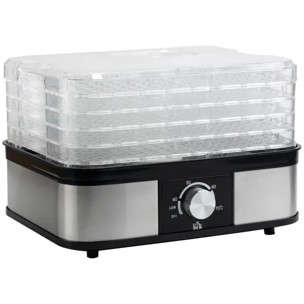 HOMCOM Deshidratador de alimentos inox de 5 niveles – Temperatura regulable
