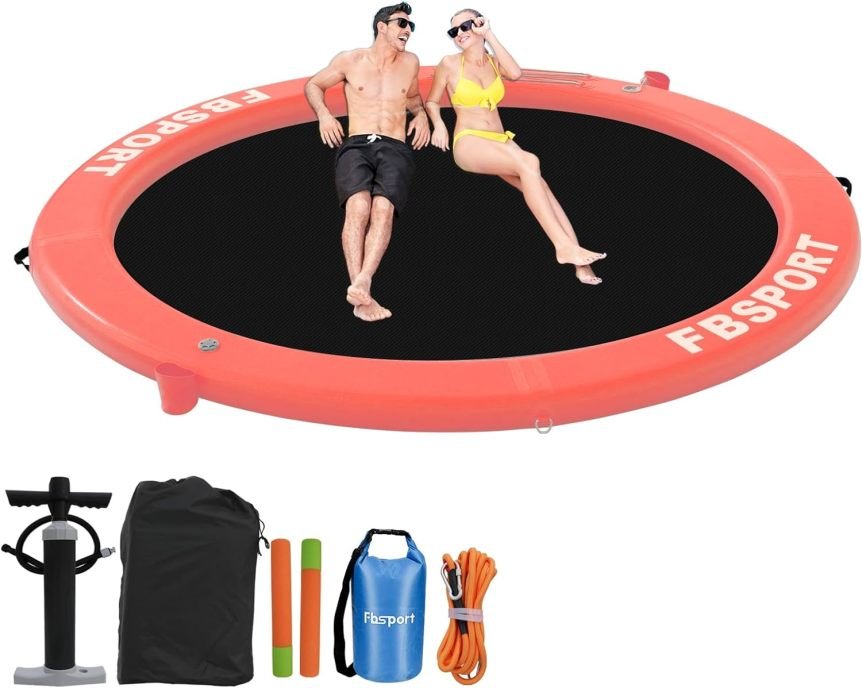 Dock hinchable – Plataforma flotante 2,44 m con portavasos, hamaca acuática e isla de descanso