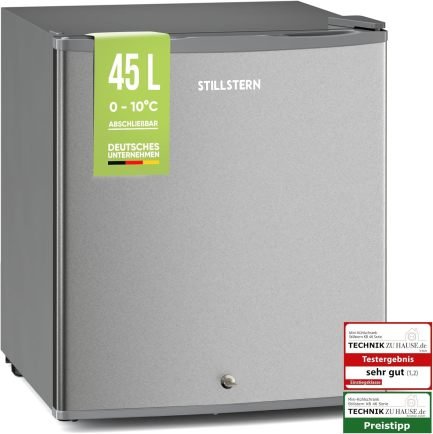 Stillstern Mini frigorífico 45 L clase E – Descongelación automática, cerradura, compartimento congelador, silencioso, ideal para cocina, oficina,…