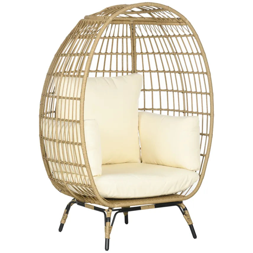 Outsunny Sillón de ratán sintético con forma de cesta – Cojines gruesos, patas regulables