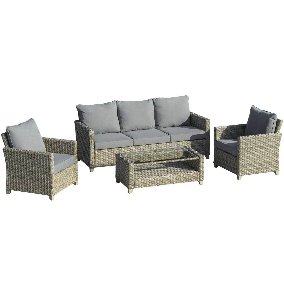 Outsunny Conjunto de jardín 5 piezas de resina trenzada – Sofá exterior, mesa auxiliar, estructura de aluminio