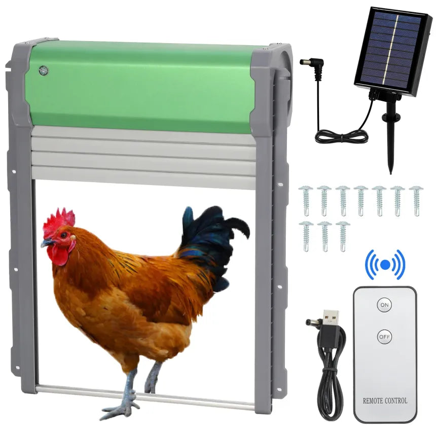 Sonnewelt Puerta automática solar para gallinero – Puerta enrollable con sensor de luz y temporizador