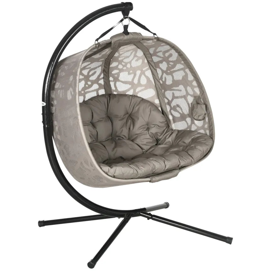 Outsunny Sillón colgante plegable de 2 plazas con techo y cojín, arena