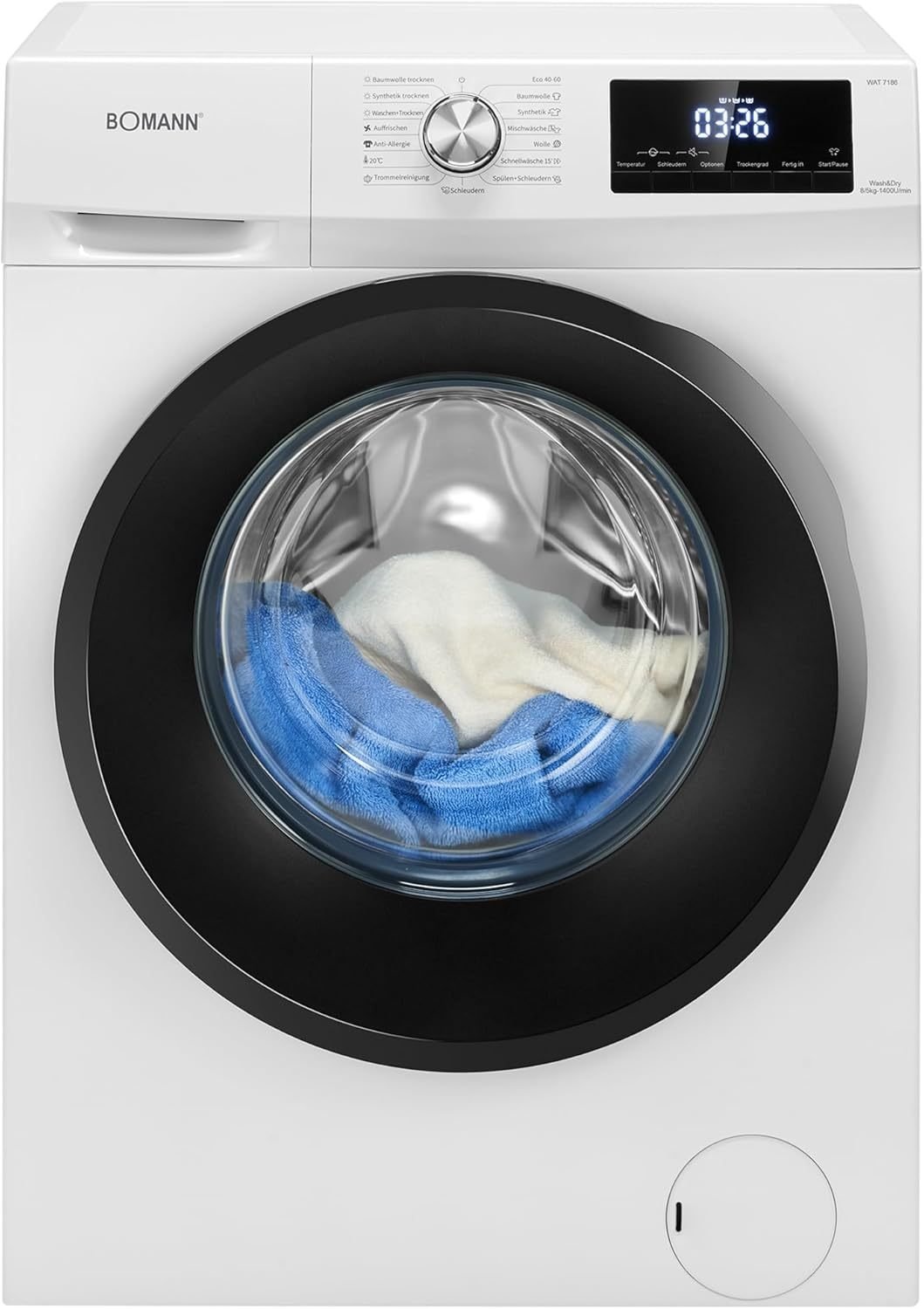 Bomann WAT 7186 Lavasecadora – 8 kg lavado/5 kg secado, 1400 rpm, motor inverter, función vapor, blanco