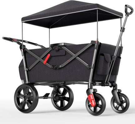 EVER ADVANCED Carrito cochecito plegable para 2 niños con capota – 2 arneses de 5 puntos, bolsa cambiador, asientos, tracción/empuje y freno de pie