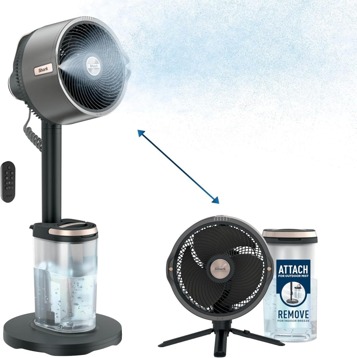 Shark FlexBreeze Pro Ventilador nebulizador – Interior/exterior, nebulización integrada, base convertible en modelo de mesa, con cable o…