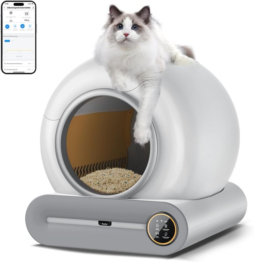 Arenero autolimpiante XXL para gato 68 L – Automático con bolsas, entrada baja, control mediante aplicación, para 2 gatos