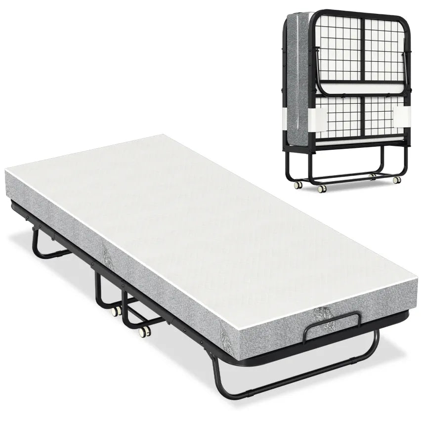 Sonnewelt Cama plegable 90 × 200 cm con colchón 13 cm y ruedas